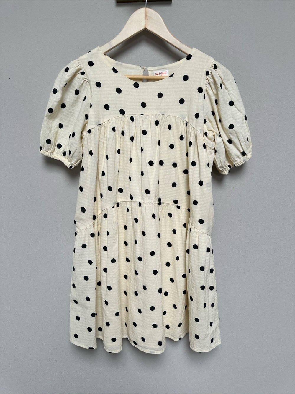 Cat & Jack Cream Polka Dot Puff Sleeve Kids Dress